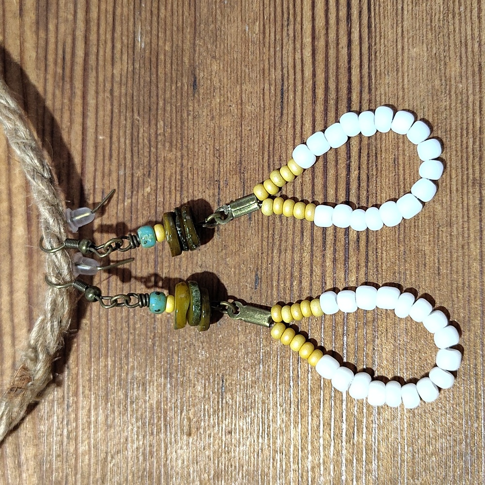 *5 For $20*Yellow and White Ladies Dangle Earrings, Handmade Ladies Earrings - Picture 3 of 3